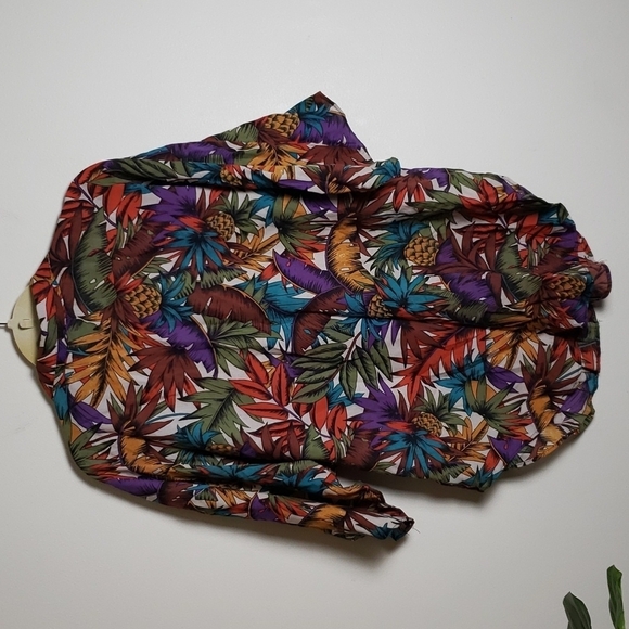 Vintage golden wings tropical print floral button down shirt, women's XL - Picture 7 of 7
